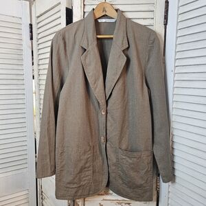Vintage 90s Marks & Spencer Linen Blend Boyfriend Jacket Khaki Green S/M